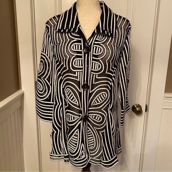 SAINT GIL JACKET BLAZER COAT BLACK SHEER WHITE RIBBON No size tag L fit - Picture 1 of 9